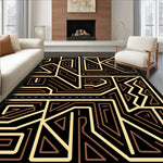 Modern Interlocking Maze Motif with Angular Paths and Golden Accents (Black) - ODIKA