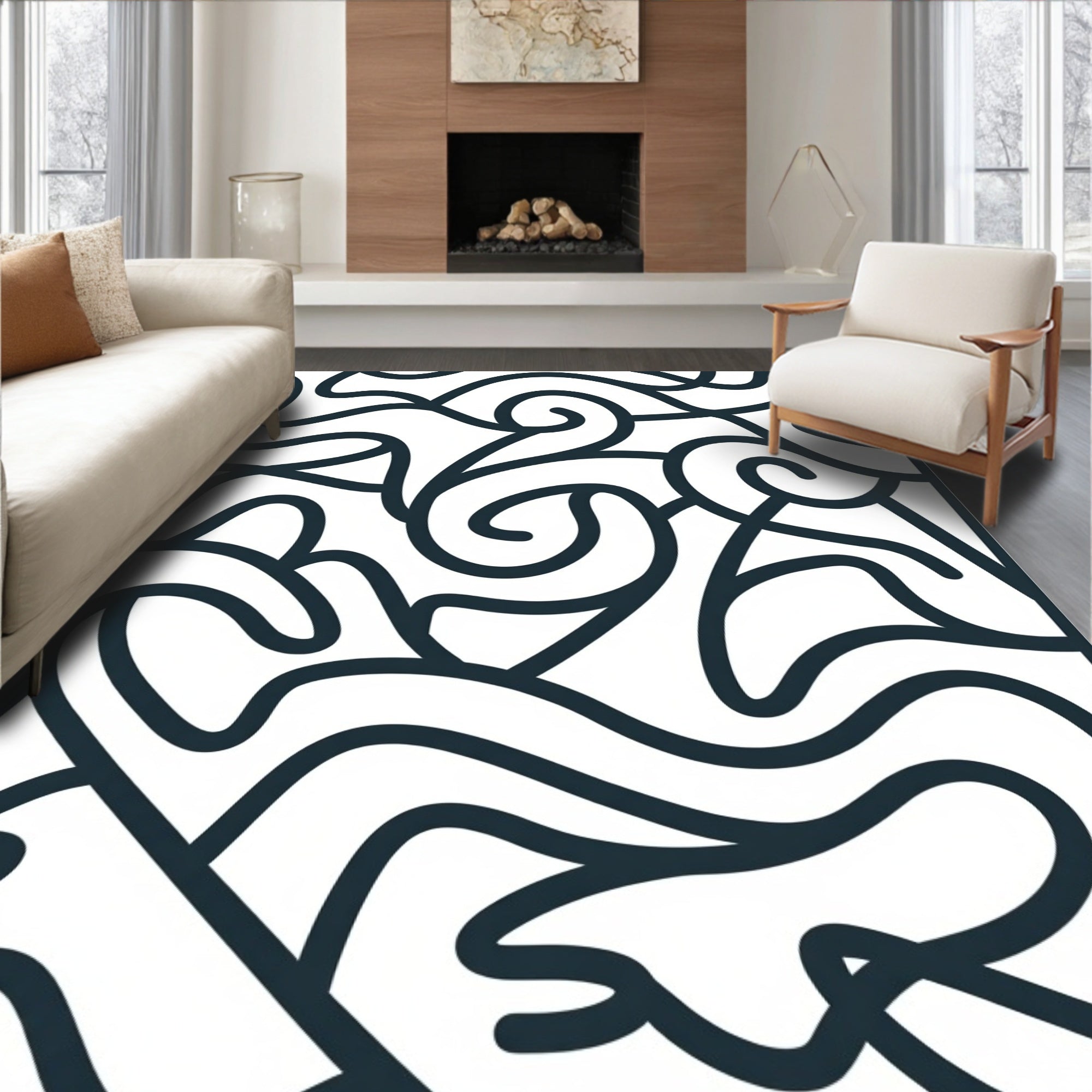 Modern Luxe Wavy Labyrinth with Minimalist Arch Outlines (Black) - ODIKA