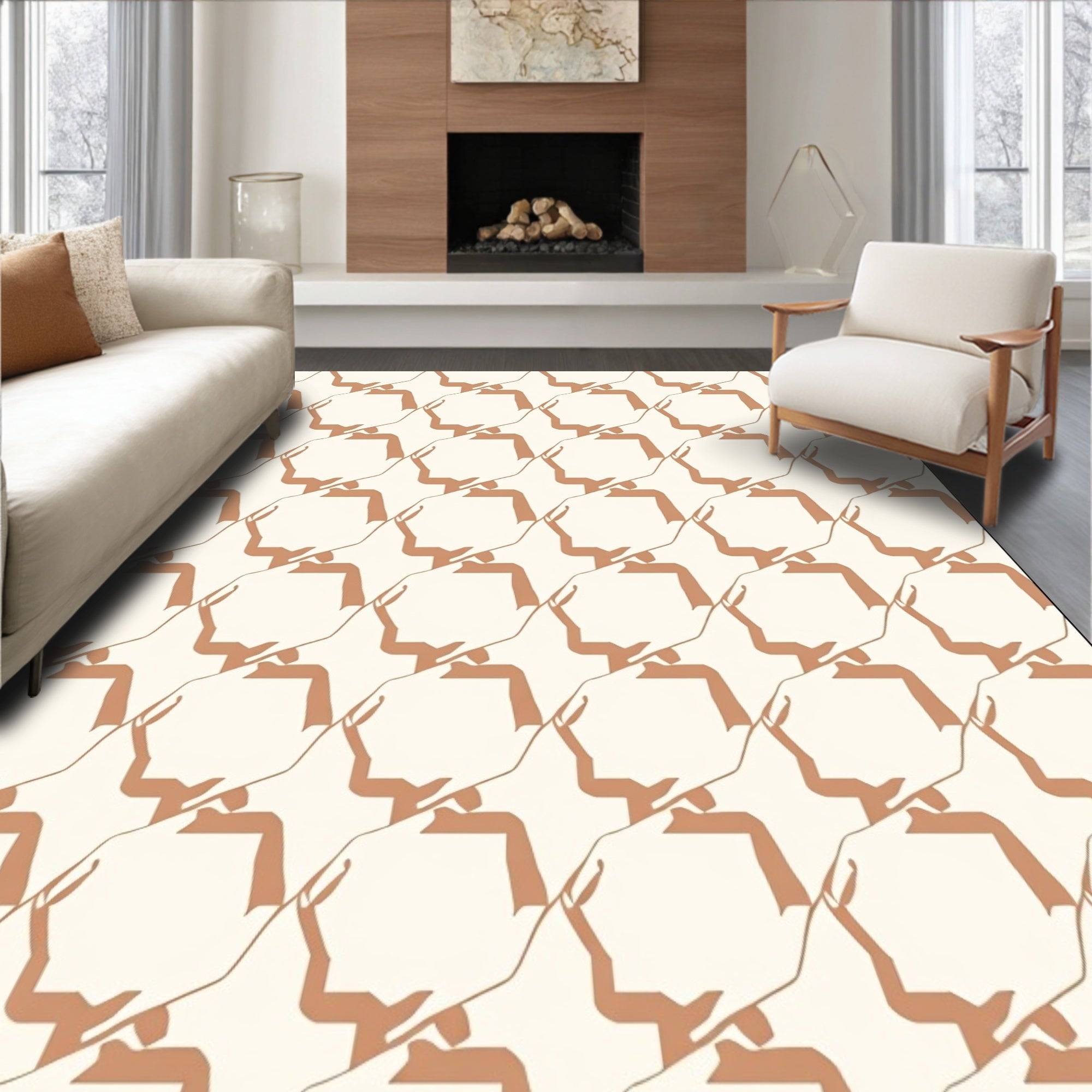 Contemporary Hexagonal Mosaic with Interlocking Accents (Beige) - ODIKA