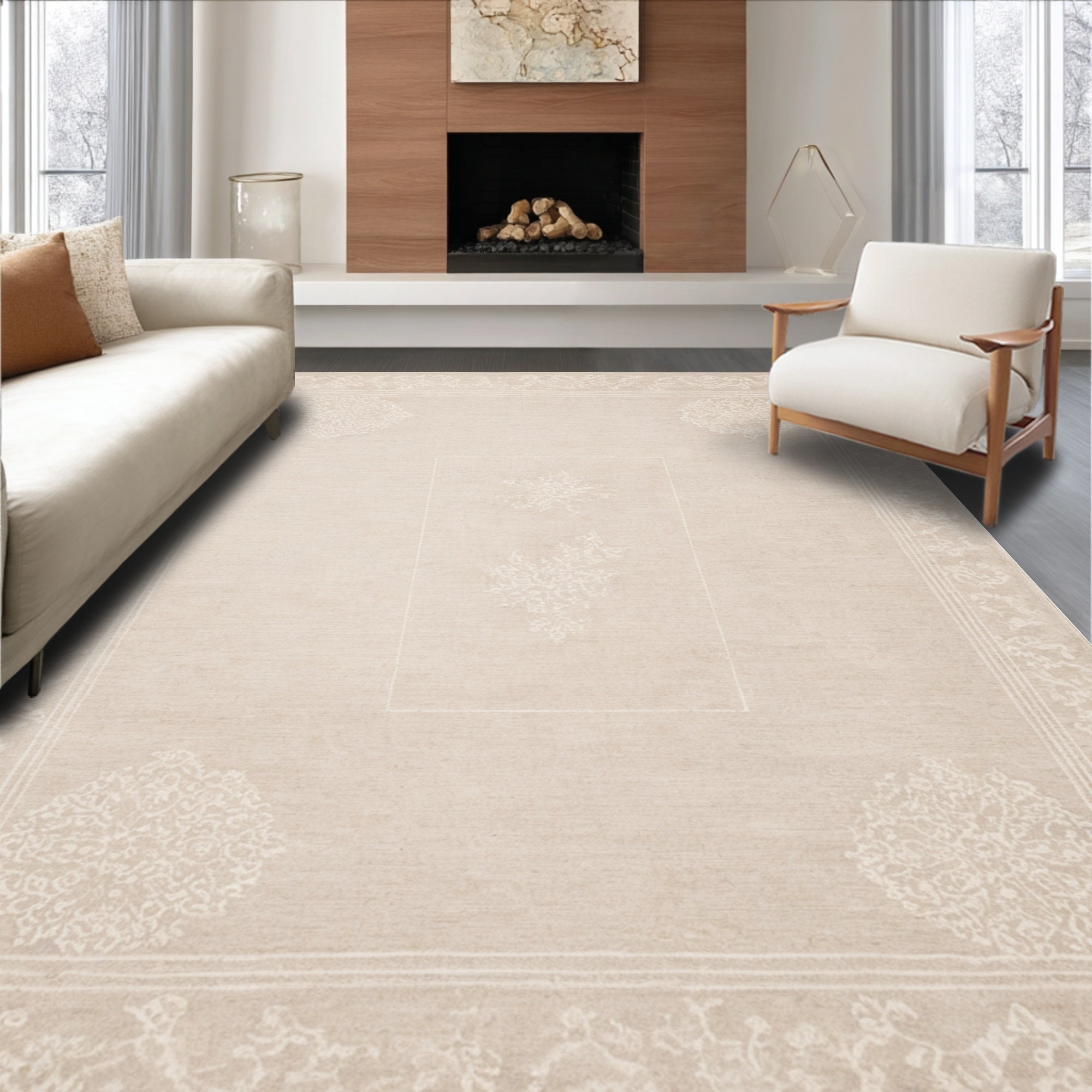 Ultra Soft Area Rug, Non Slip, Stain Resistant, Washable Area Rugs for Living Room, Bedroom, Modern Minimalist Wool Meditation Area Rug(Beige)