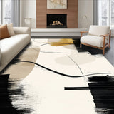 Beige with Abstract Black Brushstroke and Linear Accents(Beige)