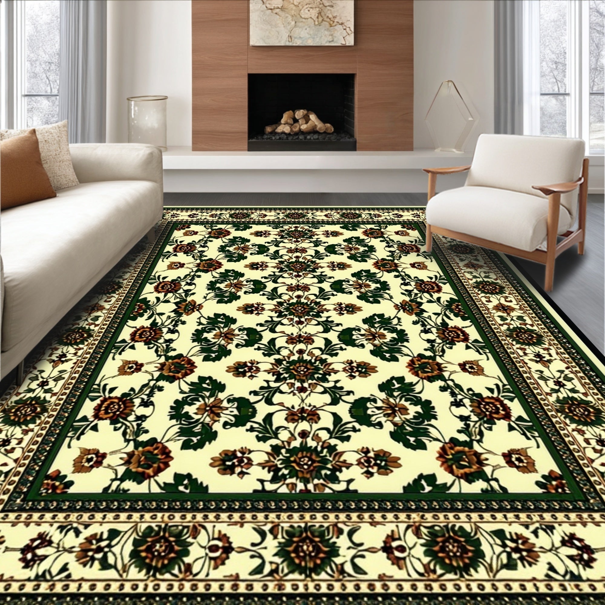Ultra Soft Area Rug, Non Slip, Stain Resistant, Washable Area Rugs for Living Room, Bedroom, Distressed Green and Brown Living Room Rug(Beige)
