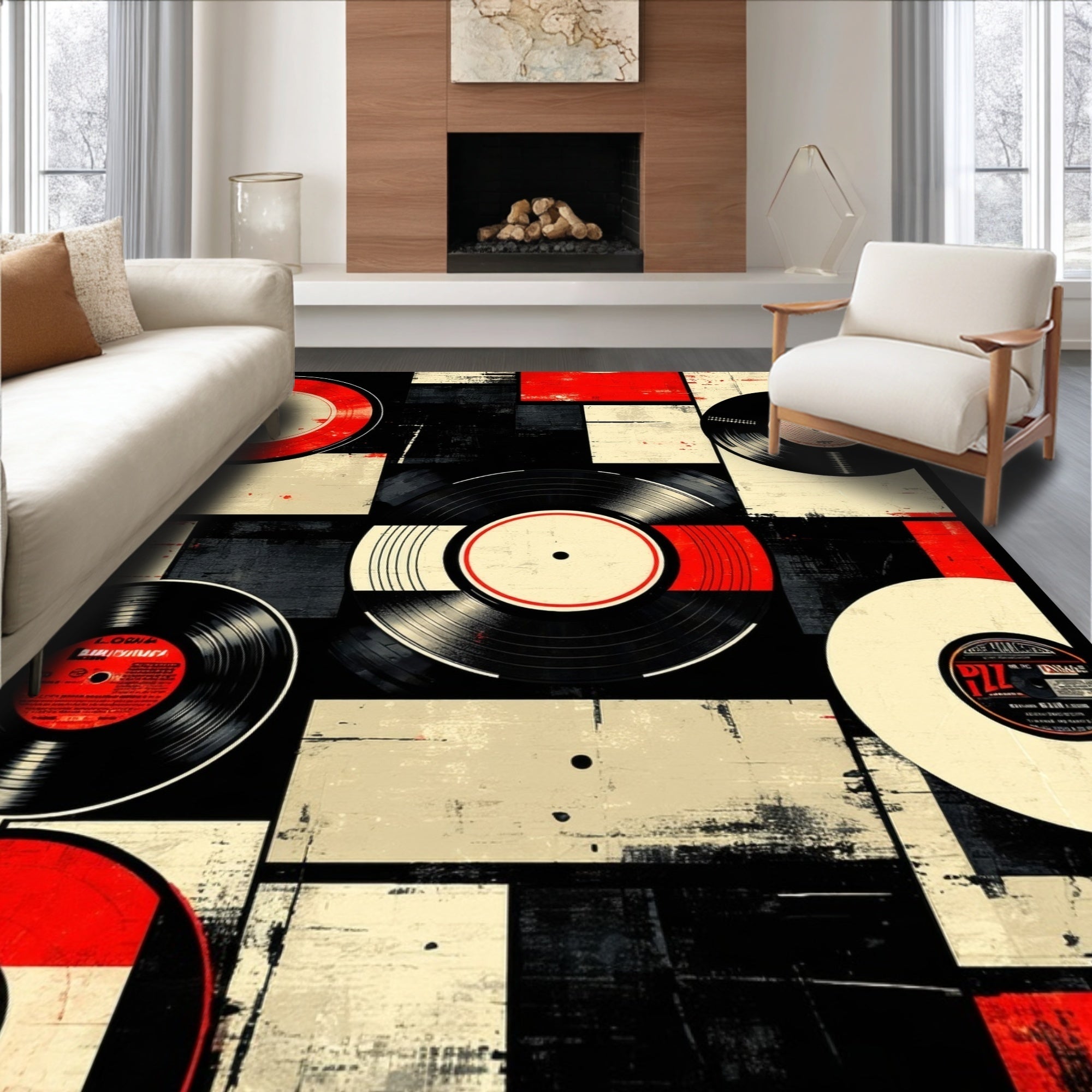 Ultra Soft Area Rug, Non Slip, Stain Resistant, Washable Area Rugs for Living Room, Bedroom, Retro Vintage Music Kitchen Decor(Red) - ODIKA