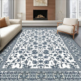 Non Slip Rug Elegant Dark Gray Floral Pattern for Stylish Floors(Blue)