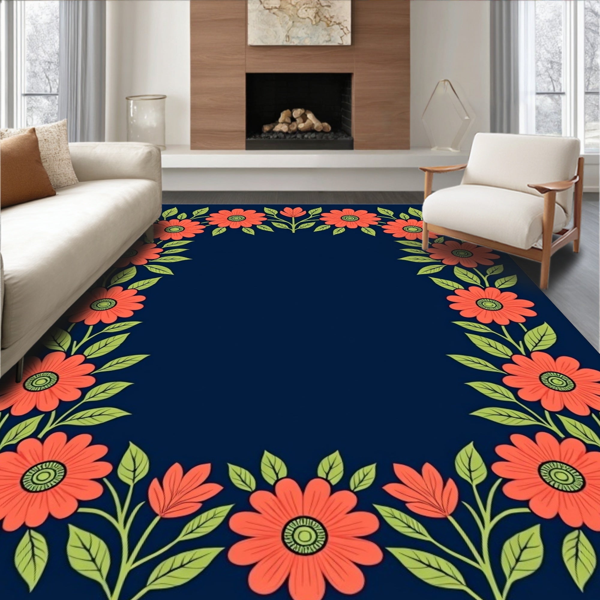 Folk Art Design Adorned with Playful Floral Motifs (Orange) - ODIKA