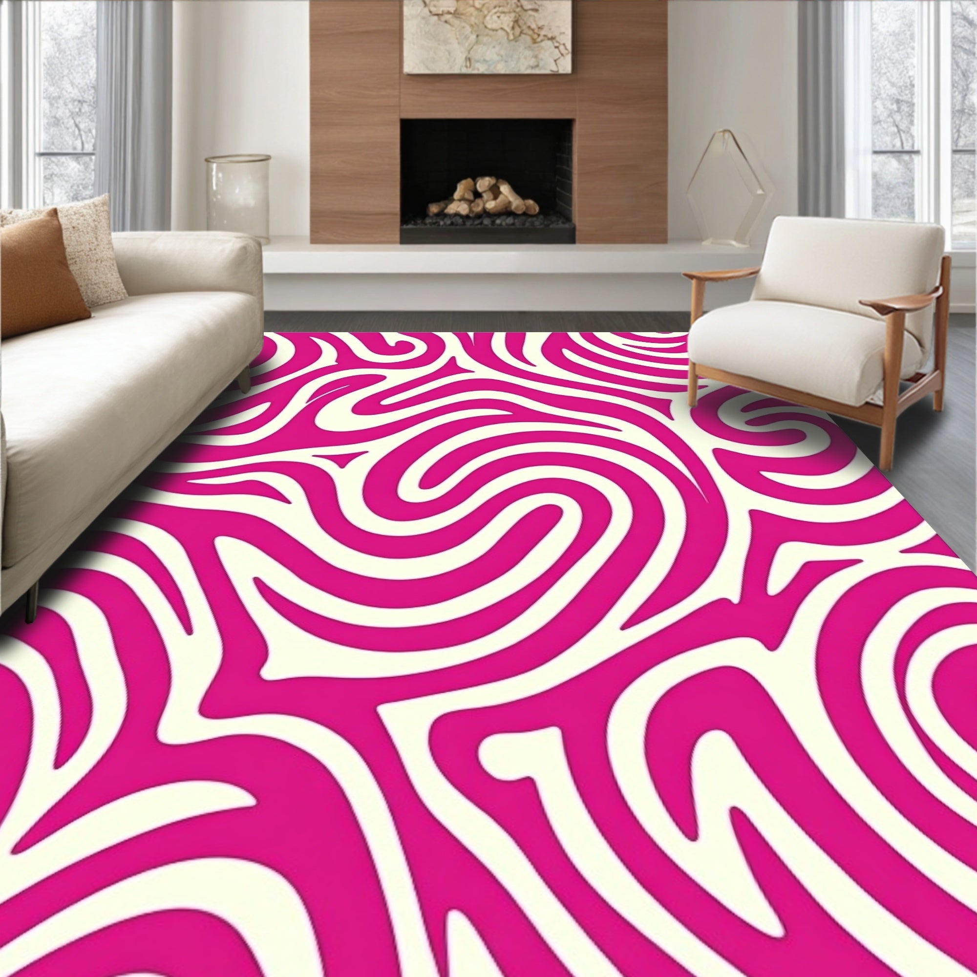 Elegant Swirl Cascade Plush Faux Fur Ultrasoft (Pink) - ODIKA