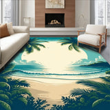 Teal Beige Tropical Coconut Tree Beach Scenery Indoor(Blue)