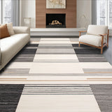 Contemporary Area with Unique Beige Grey Multi Stripe(Gray)