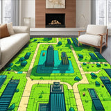 Ultra Soft Area Rug, Non Slip, Stain Resistant, Washable Area Rugs for Living Room, Bedroom, Colorful City-Themed Toddler Playmat(Green)
