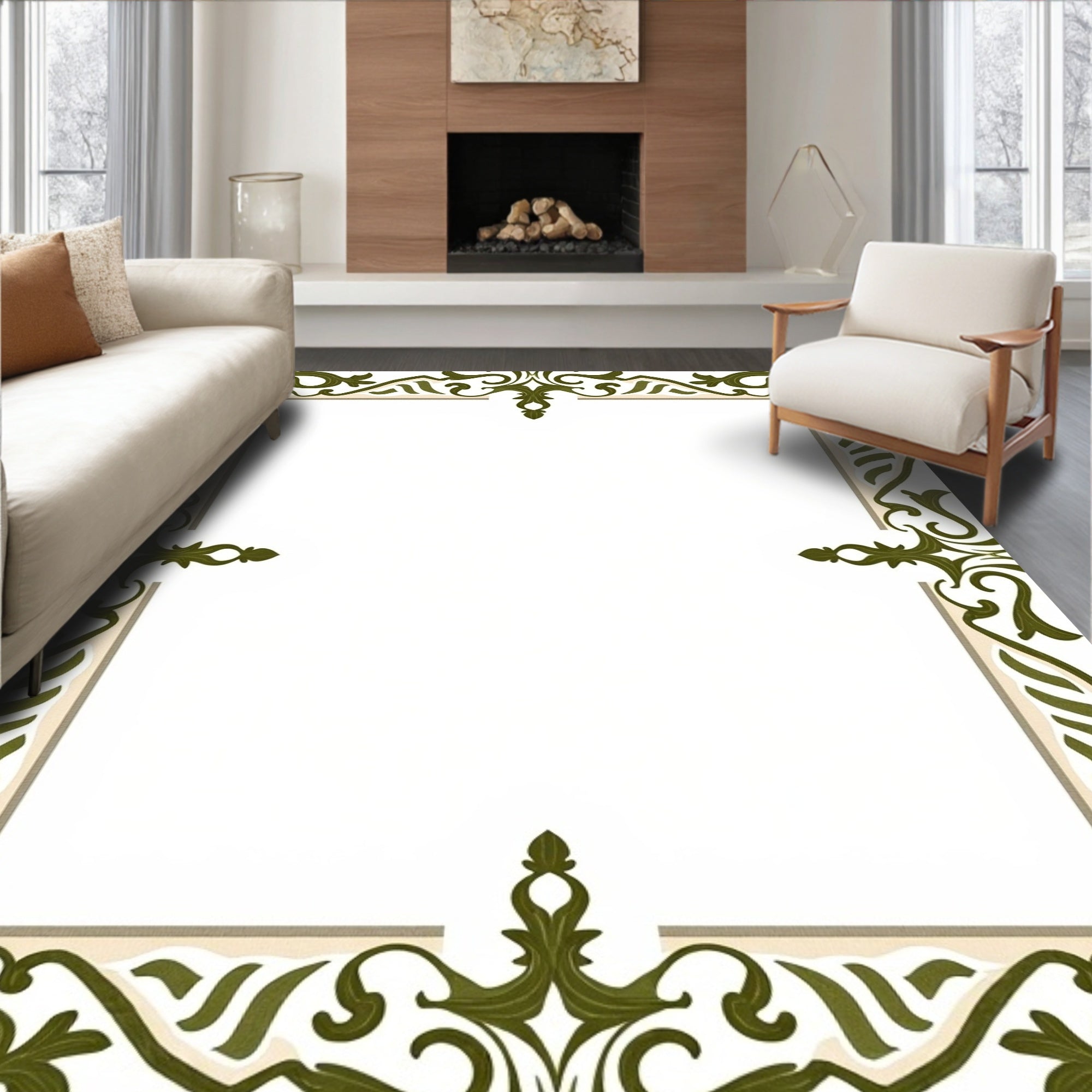 Ornamental Damask Motifs with Subtle Color Transitions (Green) - ODIKA