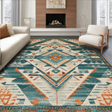 Geometric Beige Area with Deep Teal and Burnt Orange Accents(Blue)