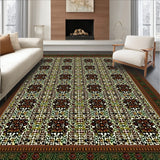 Deep Brown and Olive Green Abstract with Floral Geometric Designs(Green)
