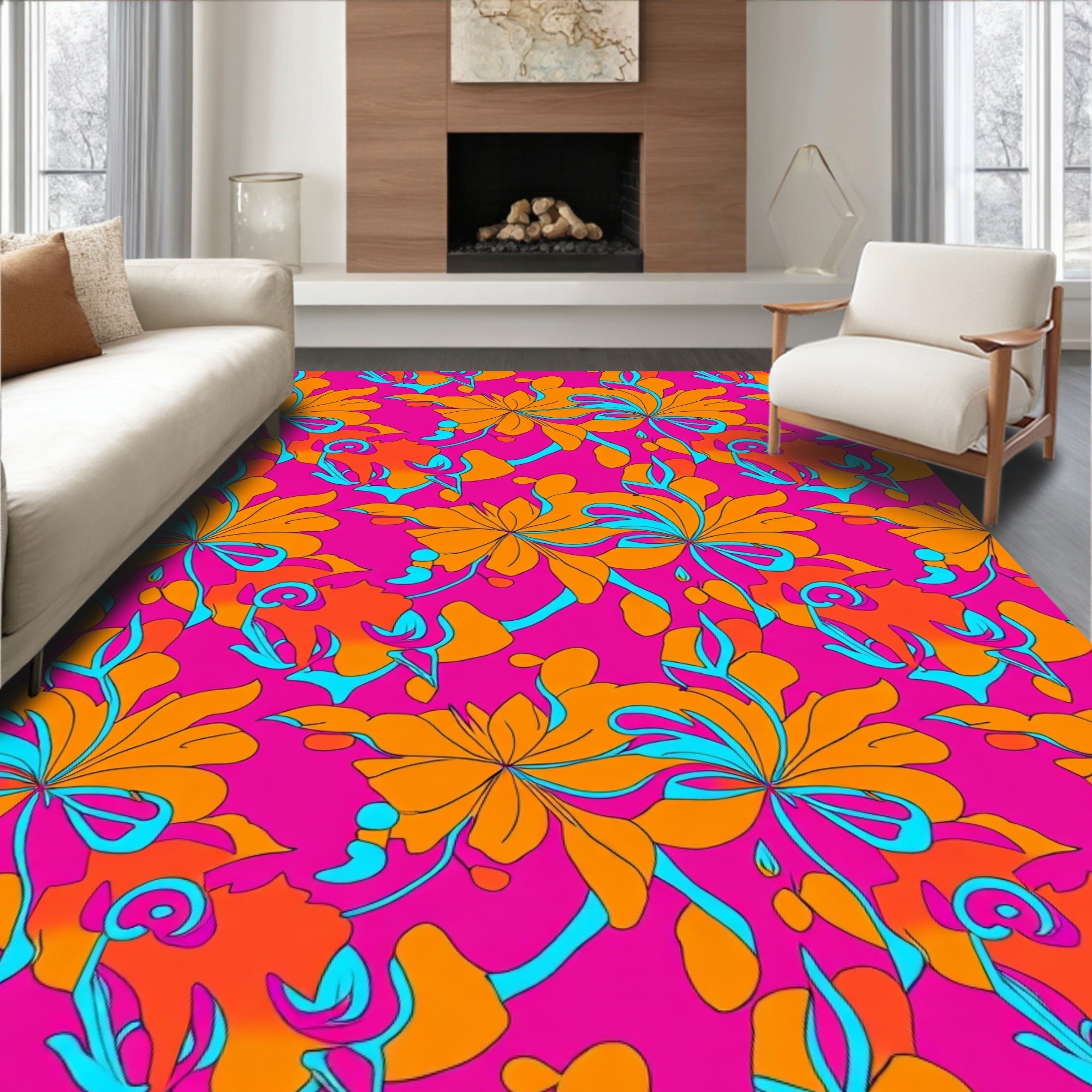 Sunset Bloom Interlocking Petal Mosaic with Radiant Botanicals (Pink) - ODIKA