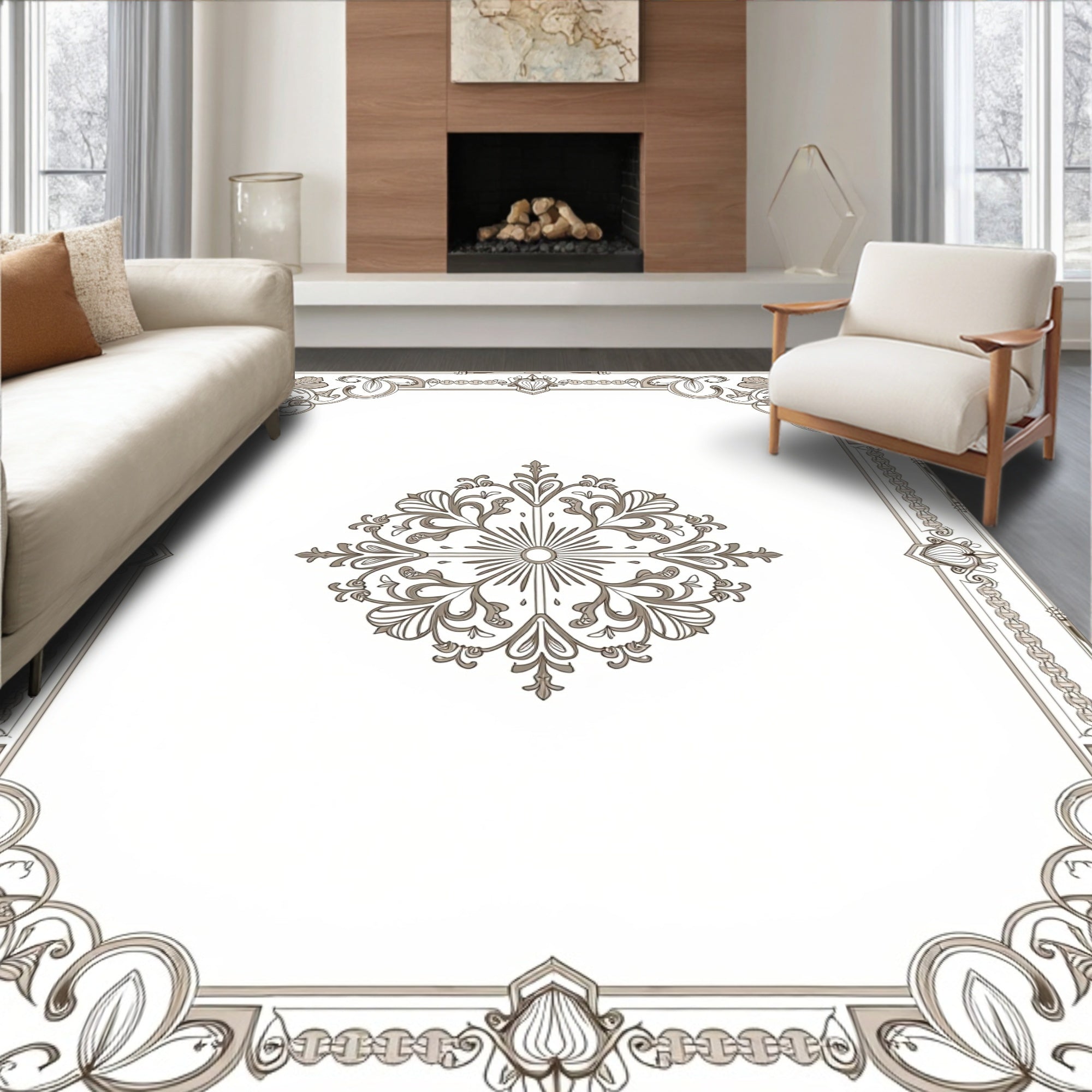 Vintage Inspired Floral Medallion Featuring Intricate Scrollwork (Gray) - ODIKA