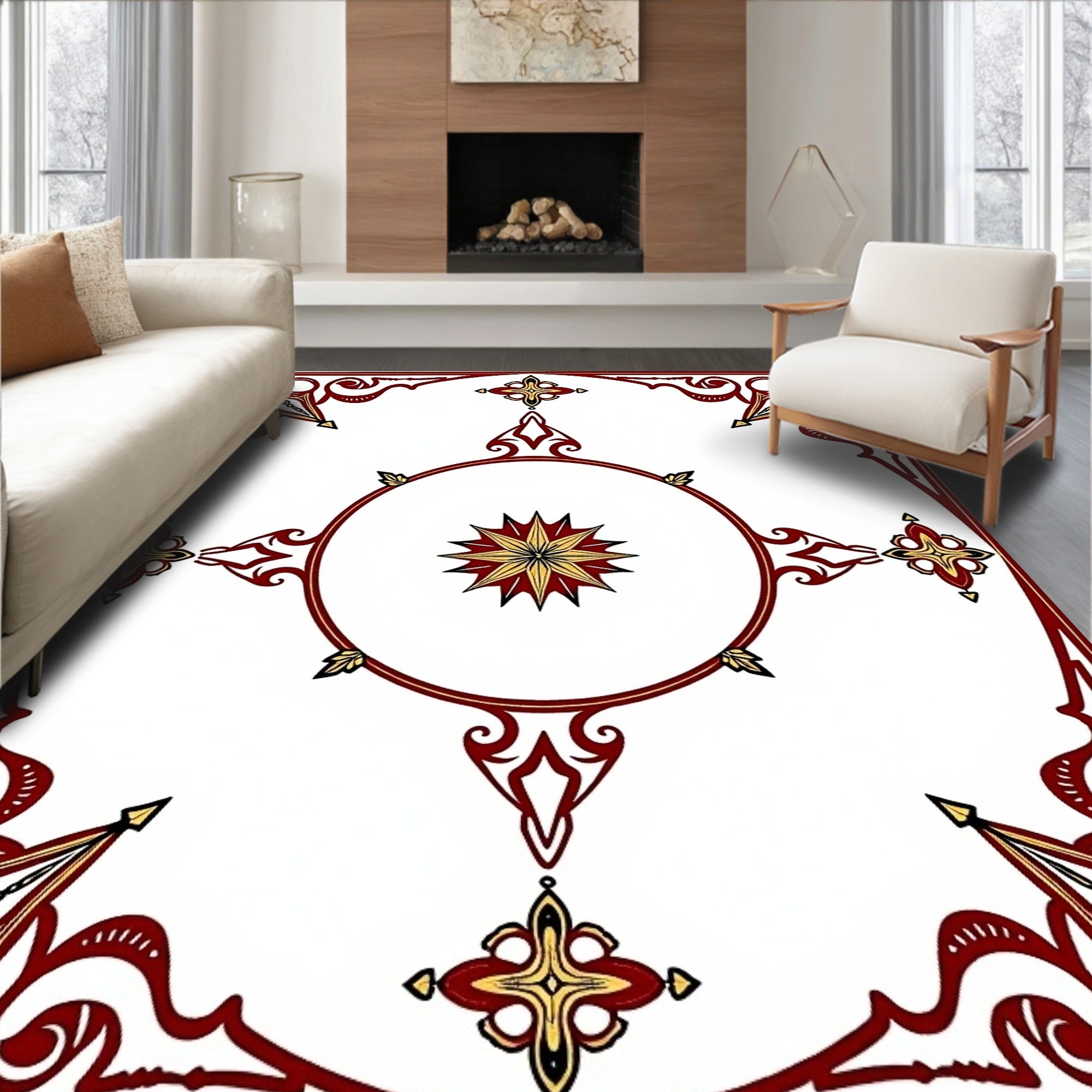 Vintage Compass Rose with Ornate Directional Design (Red) - ODIKA