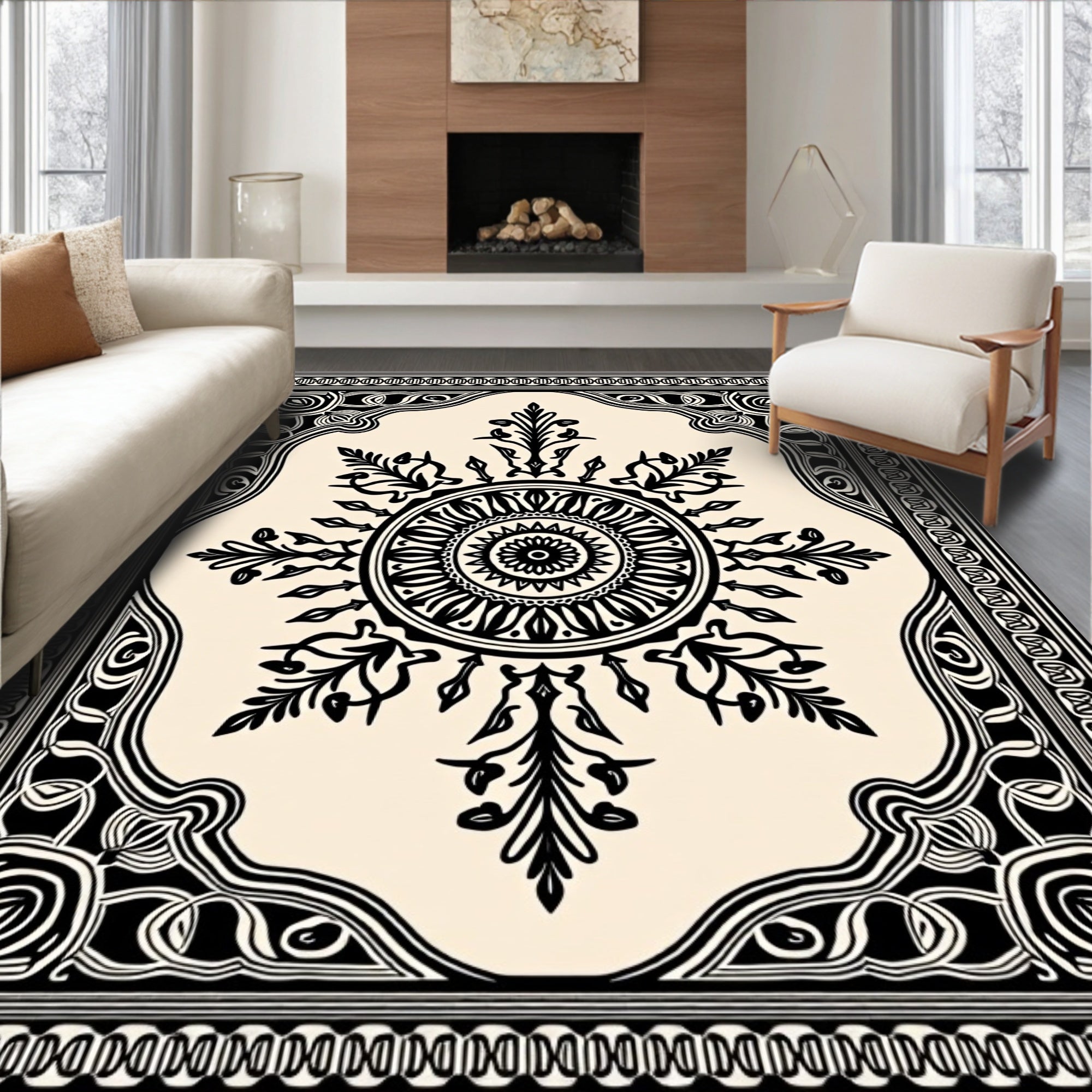 Vintage Medallion Floral Symmetrical Art Elegant (Ivory) - ODIKA