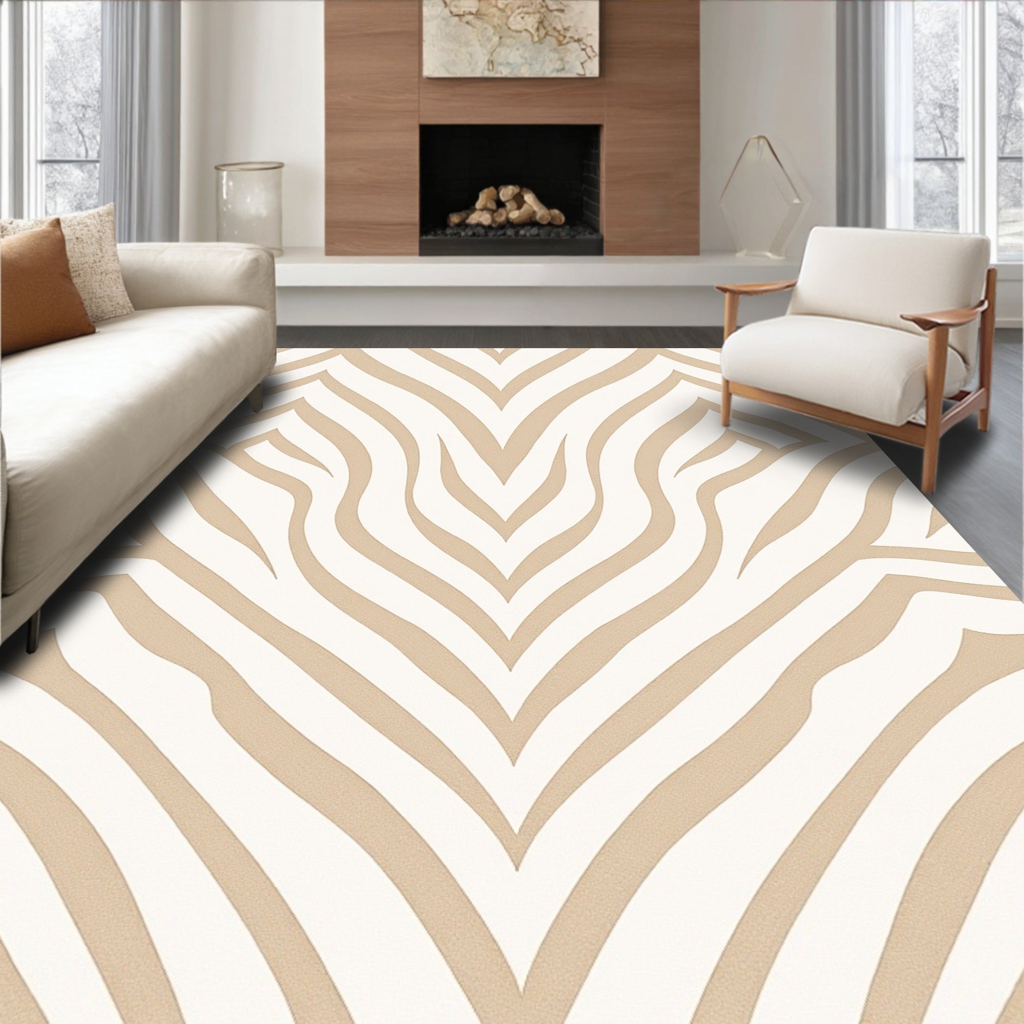 Modern Interlocking Waves and Minimalist Overlay (Beige) - ODIKA