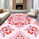 Floral Medallion Tapestry with Petal Motifs and Intricate Curves (Pink)