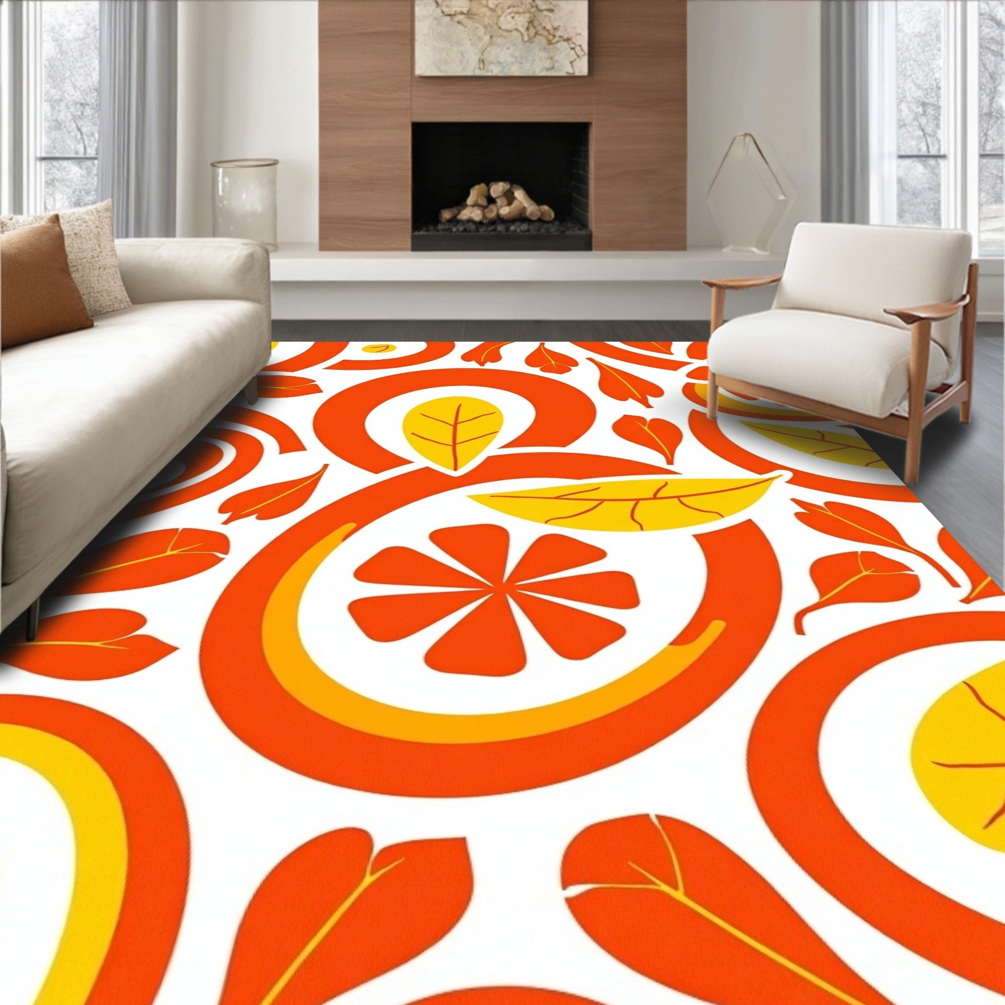 Retro Citrus Burst Abstract with Swirling Petals (Orange) - ODIKA
