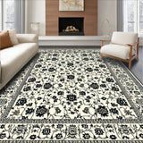 Trendy Area with Bold Black Floral Design and Subtle Beige Hues(Beige)