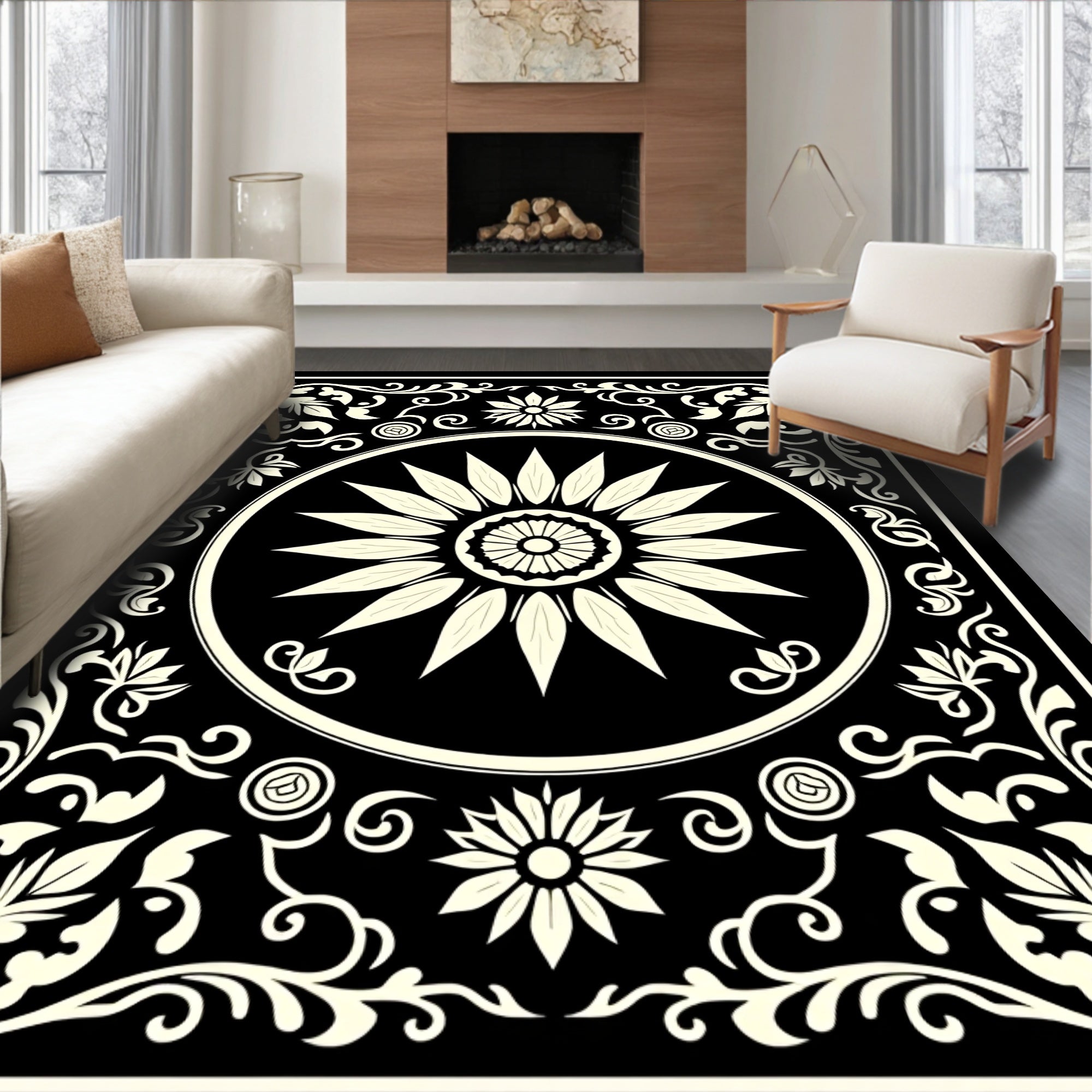 Sunburst Vintage Blossom Artistic Flourish Motif (Black) - ODIKA