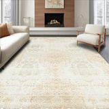 Distressed Beige Area Elegant Geometric(Beige)