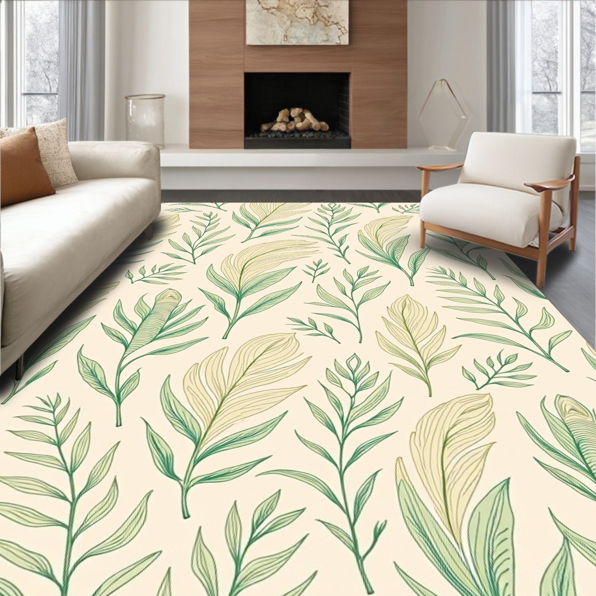 Feathered Plume Botanical Motif Pathway Covering (Ivory) - ODIKA