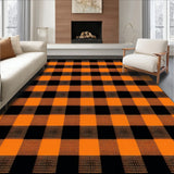 Halloween Plaid Area Rug Spooky Black & Orange Carpet with Pumpkin Design(Orange)