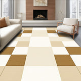 Cream & Tan Checkered Area Modern Block Print Floor(Beige)