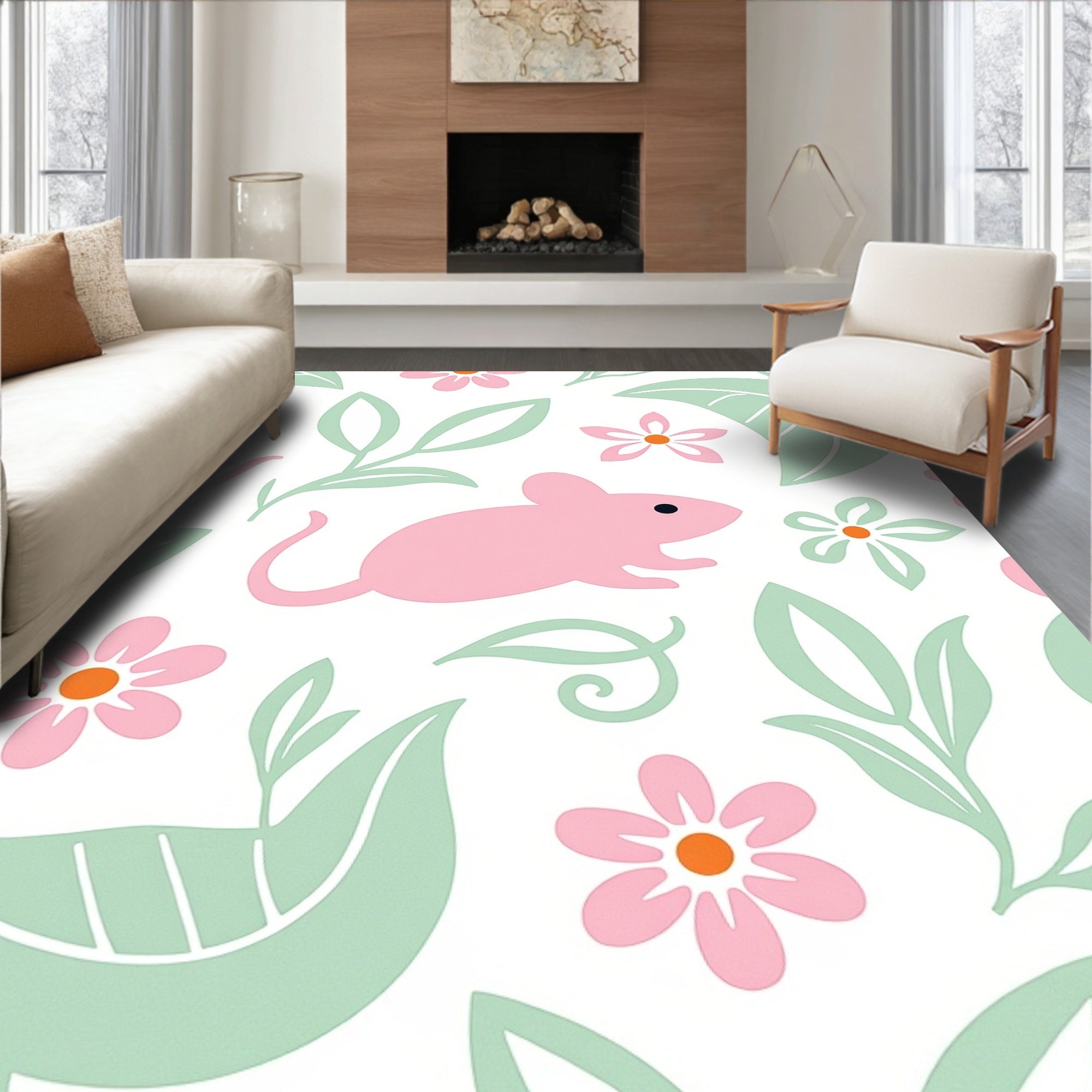 Charming Mouse Inspired Design with Floral and Curvilinear Shapes (Pink) - ODIKA