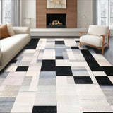 Bold Black & White Blocks Contemporary Patterned Floor Mat(Gray)