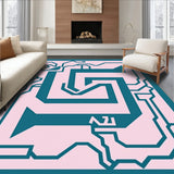 Contemporary Maze Motif with Interlocking Angles and Streamlined Abstract Shapes (Pink)
