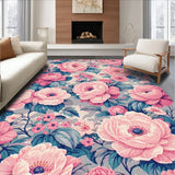 Ultra Soft Area Rug, Non Slip, Stain Resistant, Washable Area Rugs for Living Room, Bedroom, Retro Floral Bedroom Foldable Washable Carpet(Pink)