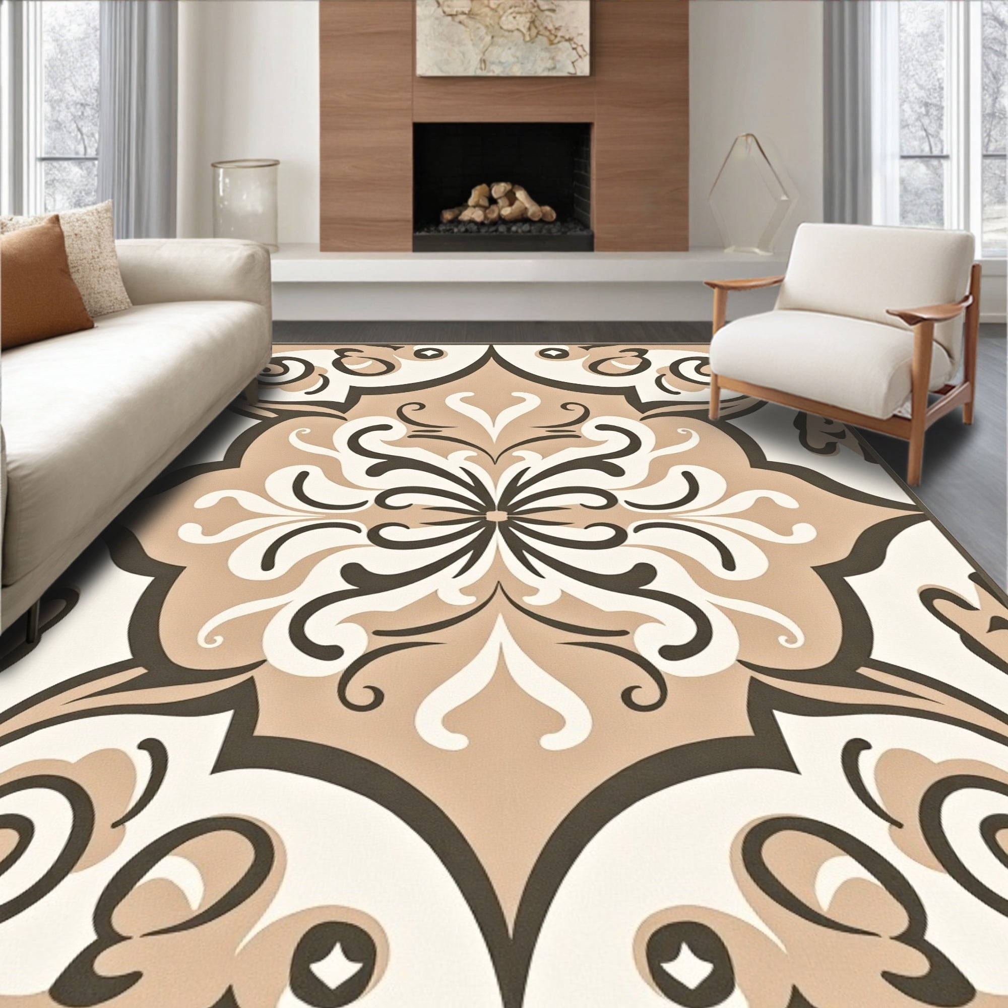 Abstract Damask Swirl Symphony Artisan Crafted (Beige) - ODIKA