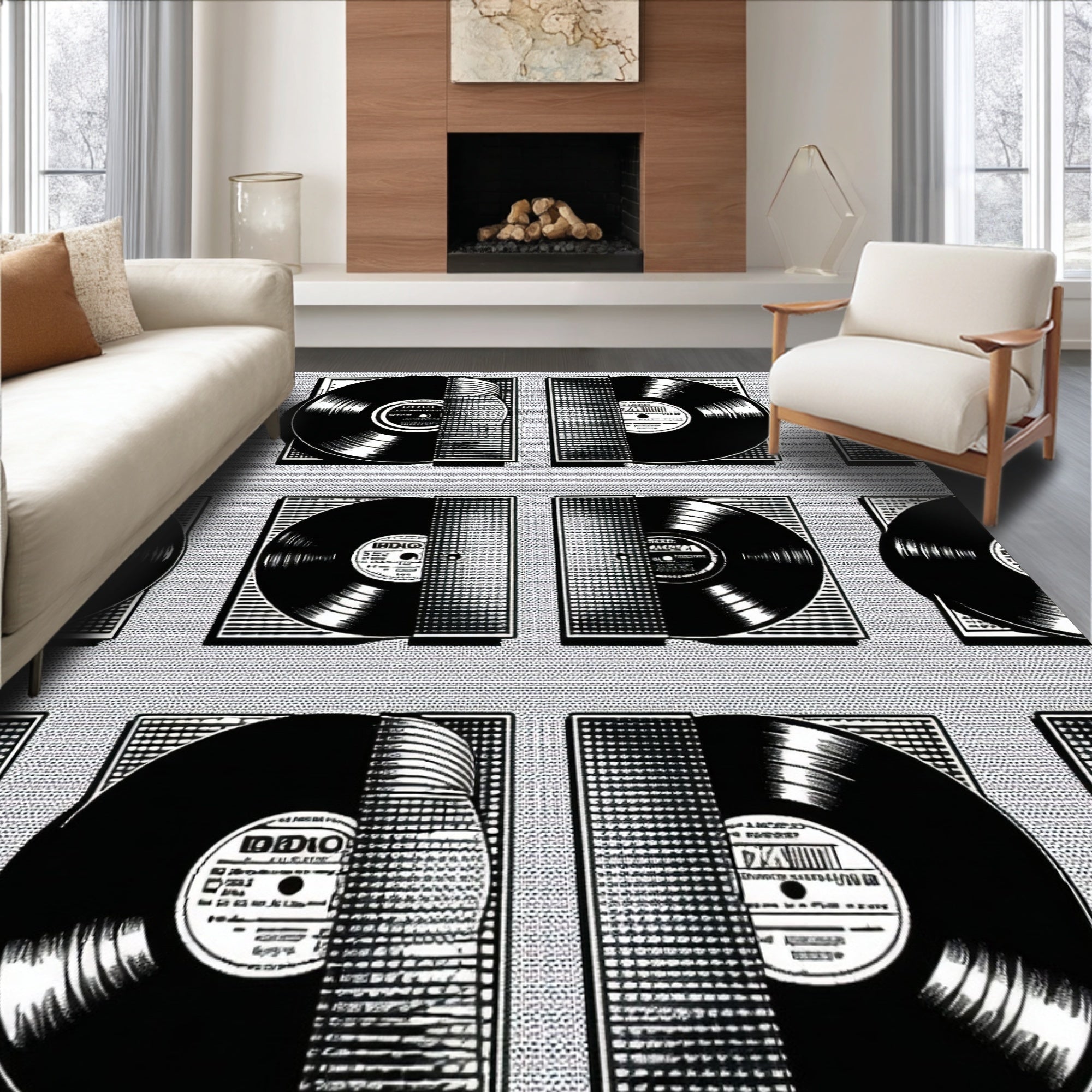 Ultra Soft Area Rug, Non Slip, Stain Resistant, Washable Area Rugs for Living Room, Bedroom, Retro Music Room Non-Slip Rug(Black) - ODIKA