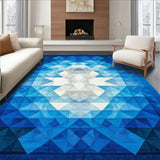 Blue Mosaic Carpet Featuring Intricate Triangular Tessellations(Blue)