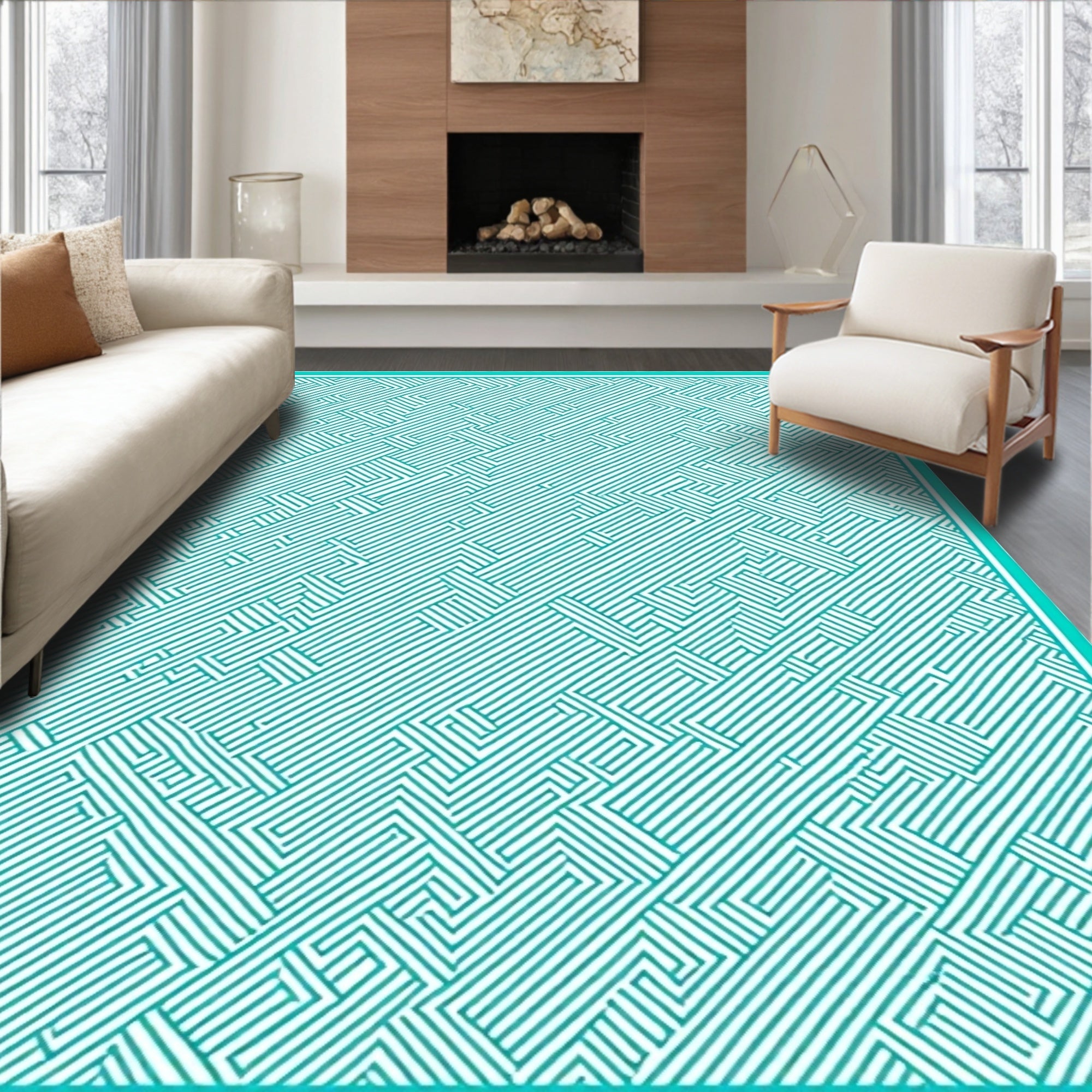Minimalist Contemporary Striped Zigzag Herringbone (Turquoise) - ODIKA