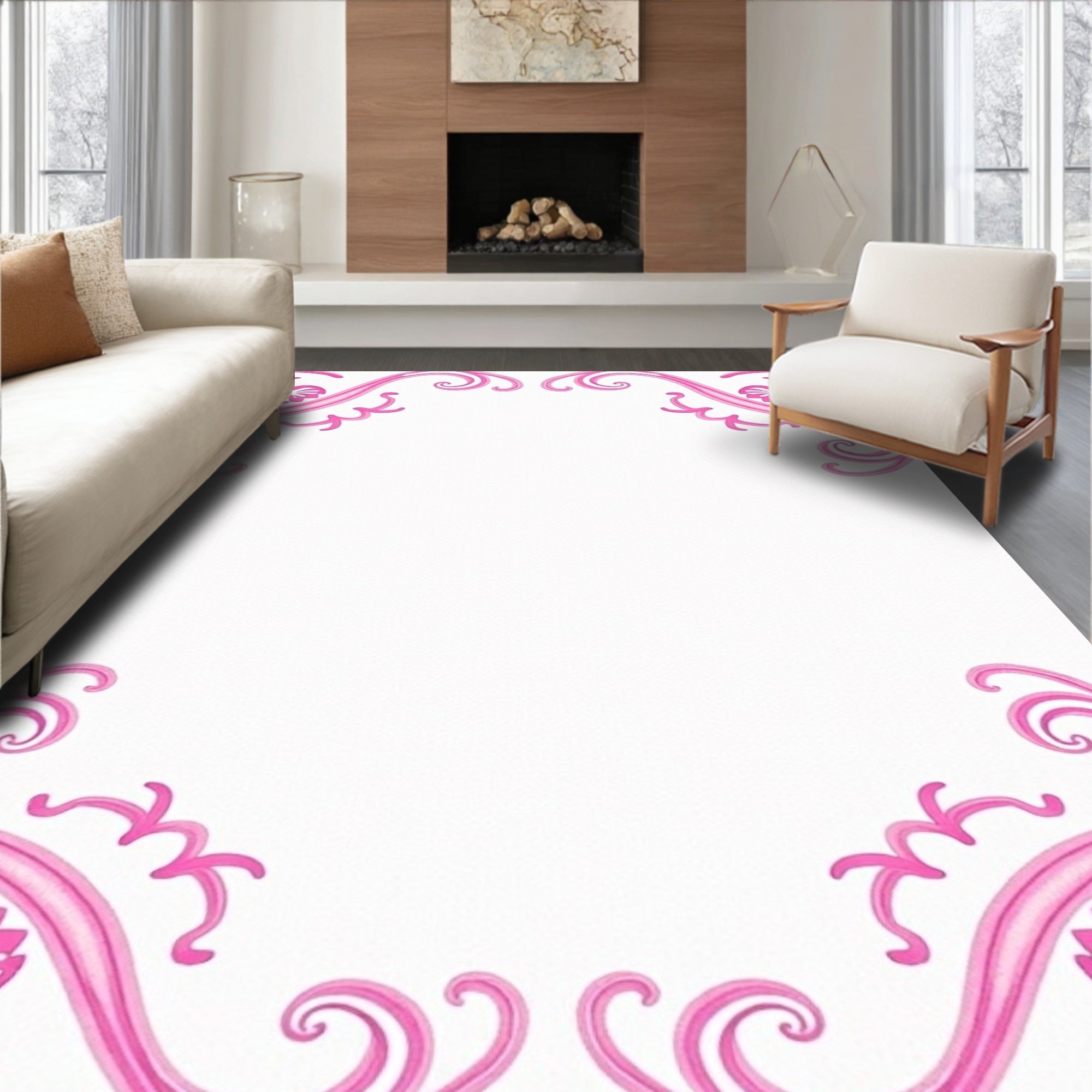 Whimsical Swirl Mosaic with Delicate Floral Embellishments and Curves (Pink) - ODIKA