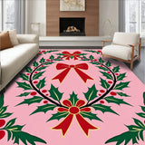 Holly Berry Wreath Design Welcome with Festive Bow Accent(Pink)