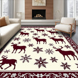 Festive Elk Tapestry with Ornate Snowflake Medallions(Burgundy)