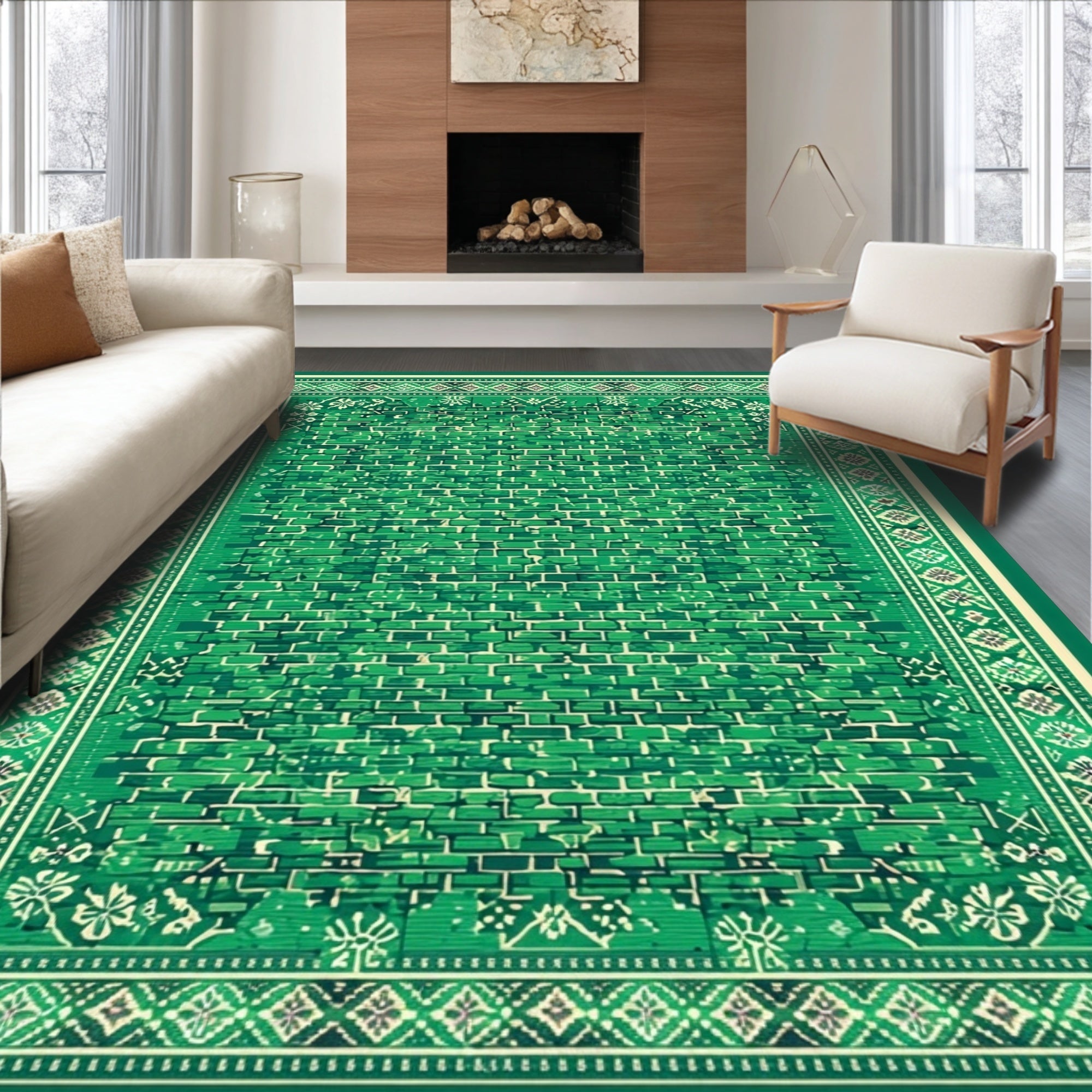 Ultra Soft Area Rug, Non Slip, Stain Resistant, Washable Area Rugs for Living Room, Bedroom, Vintage Oriental Nursery Non-Slip Soft Carpet(Green)