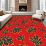 Modern Boho Leaf Scrollwork with Stylized Floral Bursts (Red)