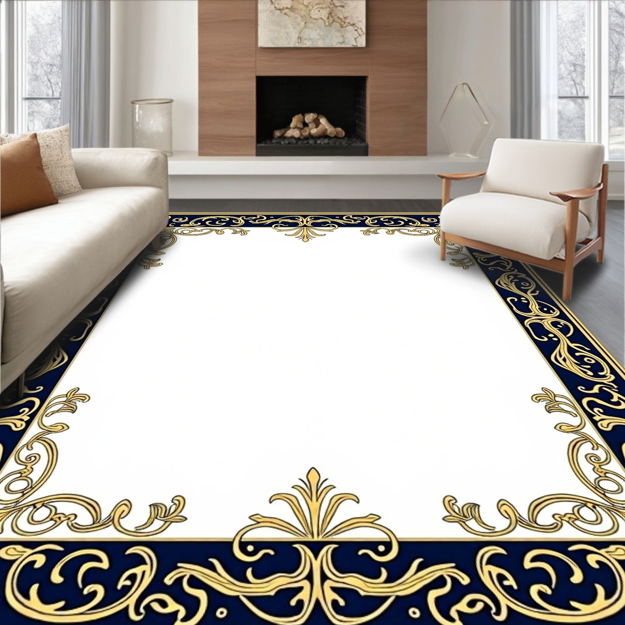 Damask Scroll Work with Ornamental Flourish (Blue) - ODIKA