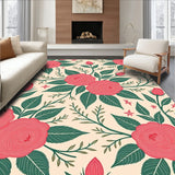 Classic Rose Garden Motif Pile Decorative Floor(Pink)