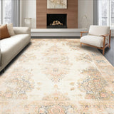 Faded Floral Beige Area Distressed Ornamental(Beige)