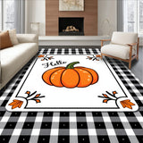 Farmhouse Entry Pumpkin Greeting Doormat Rustic Plaid(Orange)