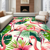Non Shedding Tropical Pink Flamingo Pattern Rug(Pink)