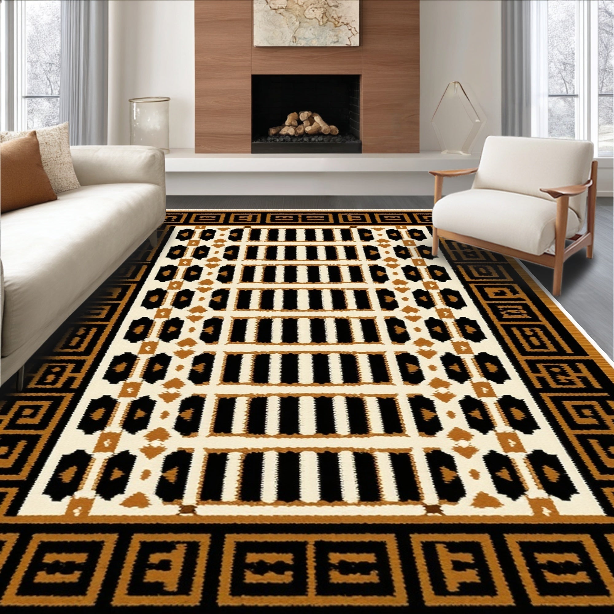 Ultra Soft Area Rug, Non Slip, Stain Resistant, Washable Area Rugs for Living Room, Bedroom, Exotic Faux Hide Entryway Carpet for Modern Homes(Black)
