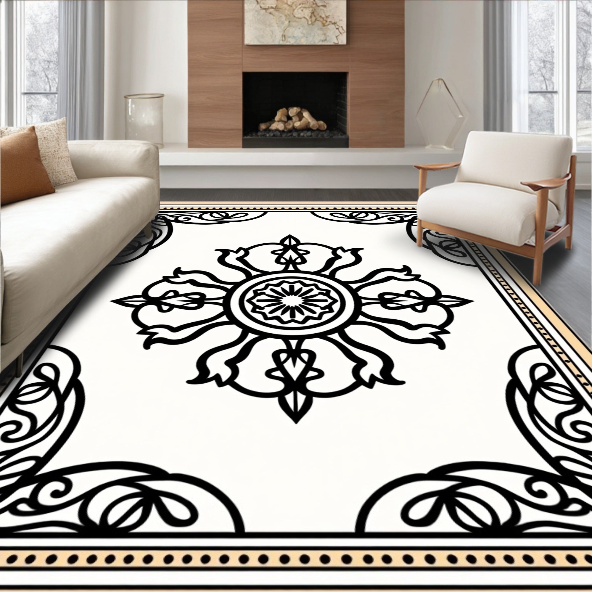 Classic Fretwork Medallion with Art Nouveau Scroll Detailing (Black) - ODIKA