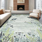 Grey Wolf Rug Wildflowers Weeds Pattern Floor Mat Contemporary Carpet(Gray)